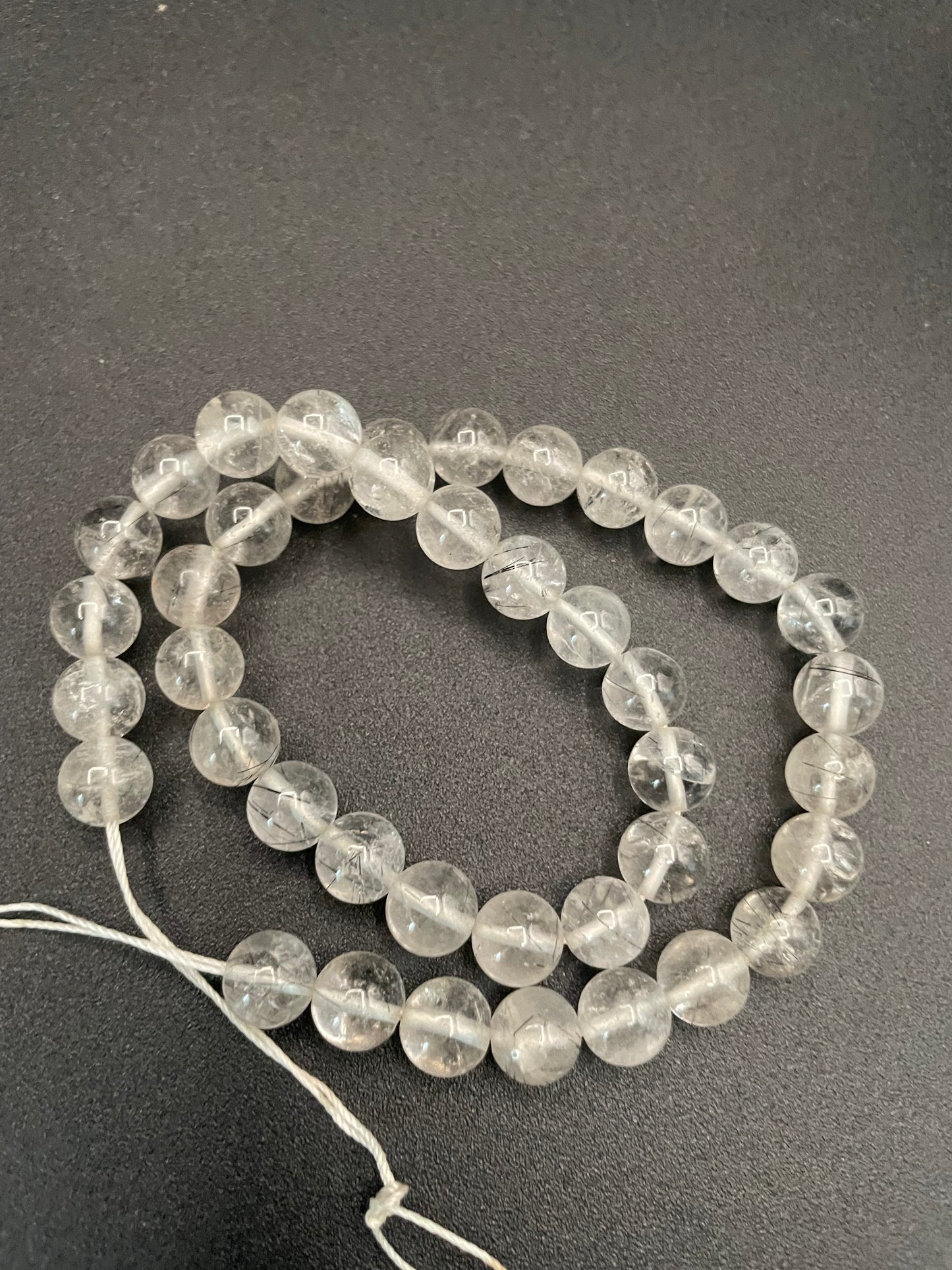B9-Clear Quartz Beads with Tourmaline Crystals, 8mm