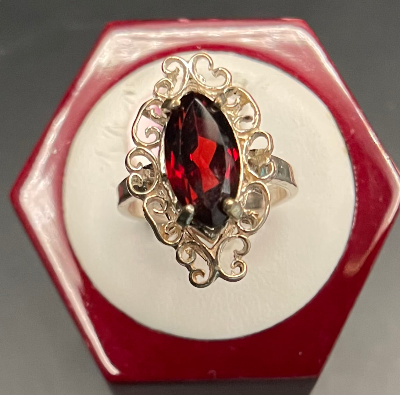 J15 Garnet marquis ring