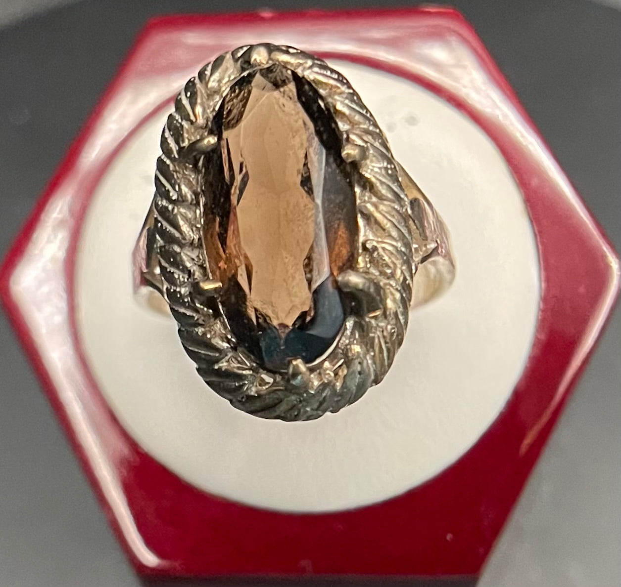 J14 Oval Faceted Smokey Quartz Ring