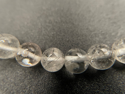 B9-Clear Quartz Beads with Tourmaline Crystals, 8mm